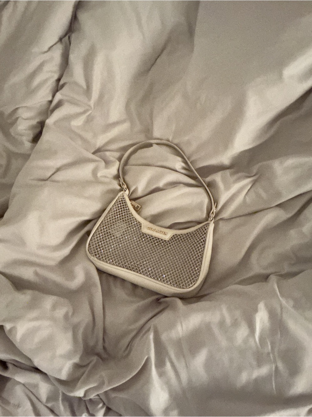 White Mesh Shoulder Bag with Top Handle